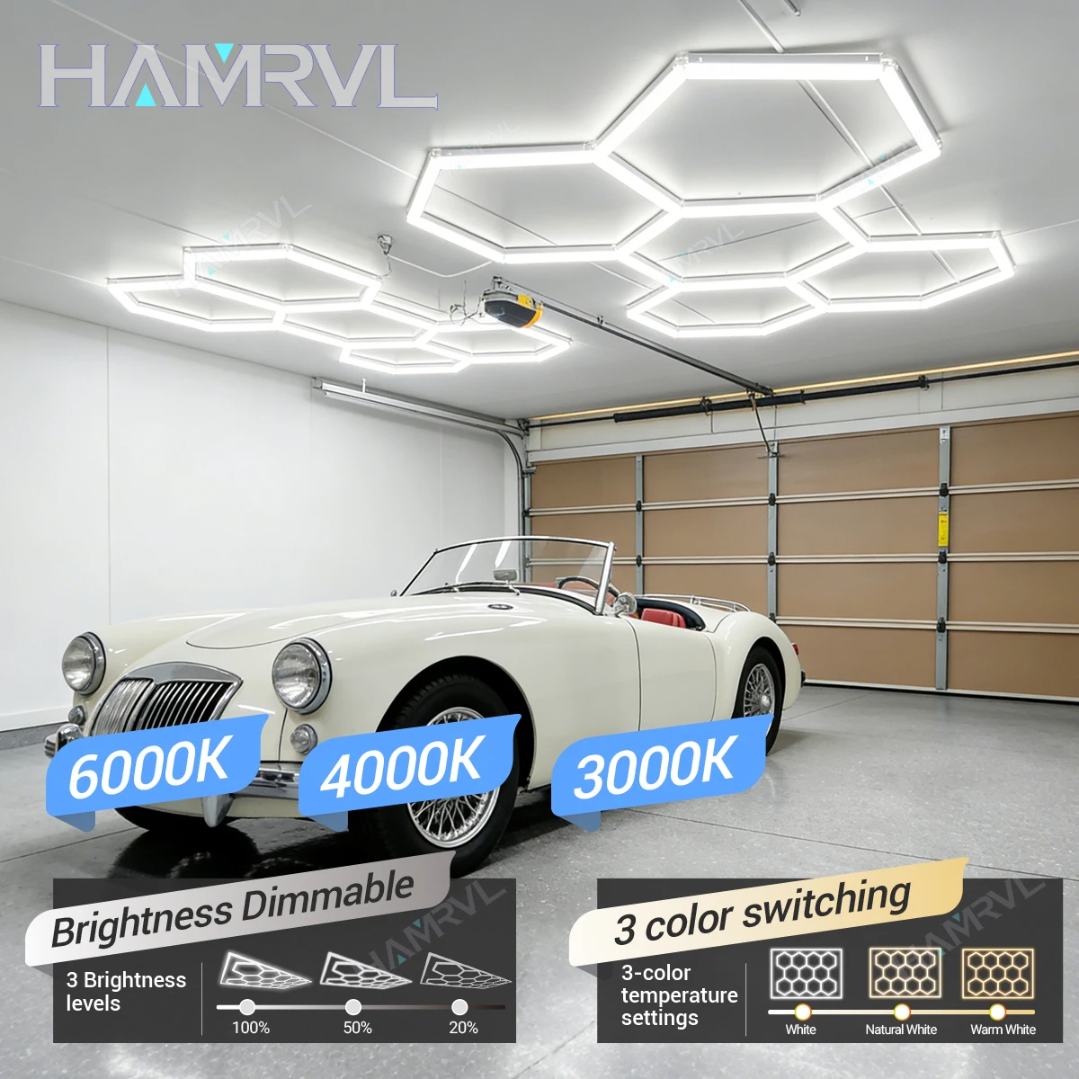 六角形ledライト-6000-4000k-3000k-明るい家庭用天井ハニカムランプ-車のディテーリング、理髪店、地下室、ジム、ガレージ用