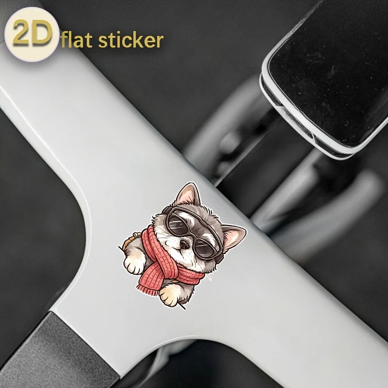 Goggles, Red Scarf, and Gray Puppy Stickers—Autumn/Winter-Themed Custom Bike Stickers, High-Quality Vinyl Decals,