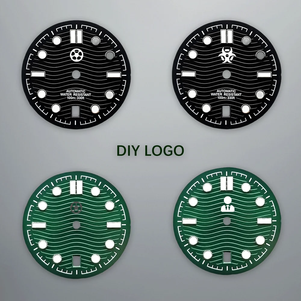 Seamaster 31.5mm dial fits for 6 o'clock Date NH35 NH36 movement green luminous dial hands watch accessorie Customized logo dial