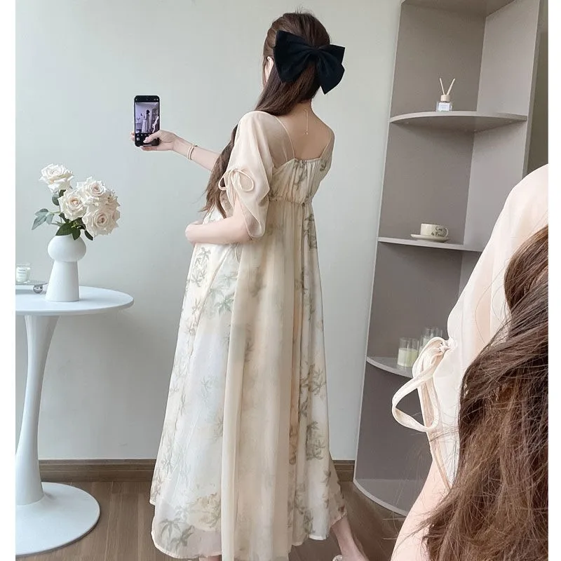 2025 Pregnant Women's Clothing Summer New Maternity Mid length Cheongsam Skirt Pregnant Women's Dress Embroidered Dress LH135