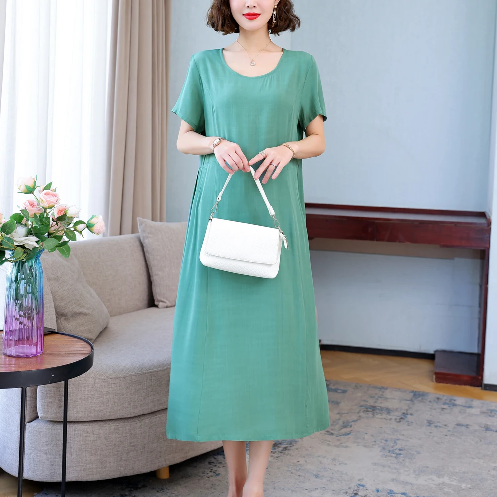 

New Fashion Summer Dresses For Women 2023 Elegant Casual Short Sleeve Midi Dress Soild Colour Women Clothing