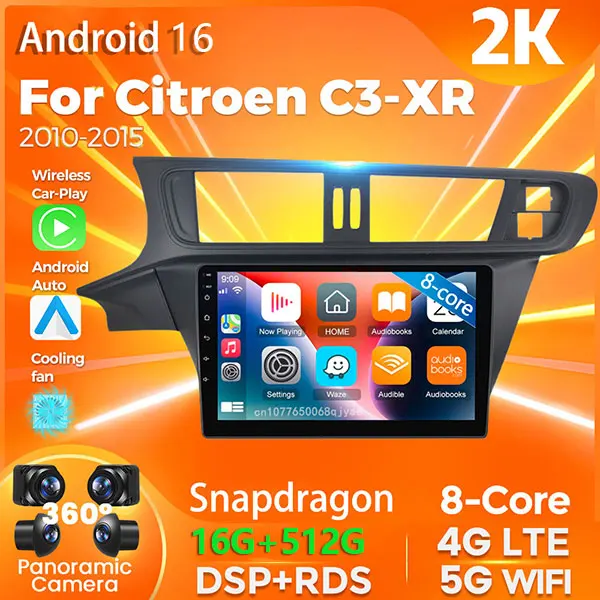 Android 16 Qualcomm For Citroen C3-XR 2010 - 2015 Car Radio Player Multimedia GPS Navigation Stereo CarPlay Auto Video BT DVD