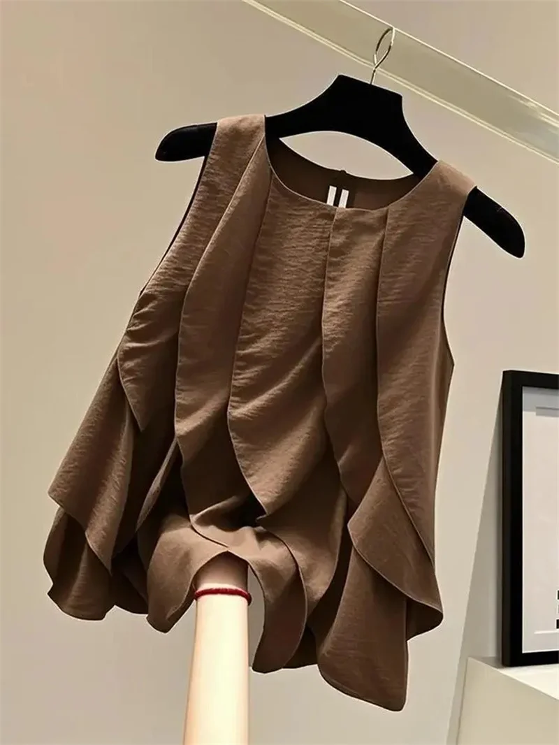 Korean Style Design With Ruffled Edge Sleeveless Vest Shirt For Women In Summer 2026 New Loose and Slimming Versatile Top Trend