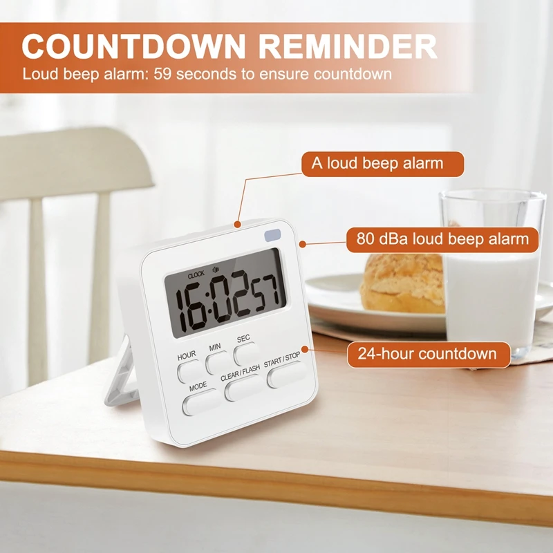 Kitchen Timer,Egg Timer With Clock,Digital Timer Stopwatch With LCD Loud Alarm For Cooking,Baking, Sports,Learning,Etc