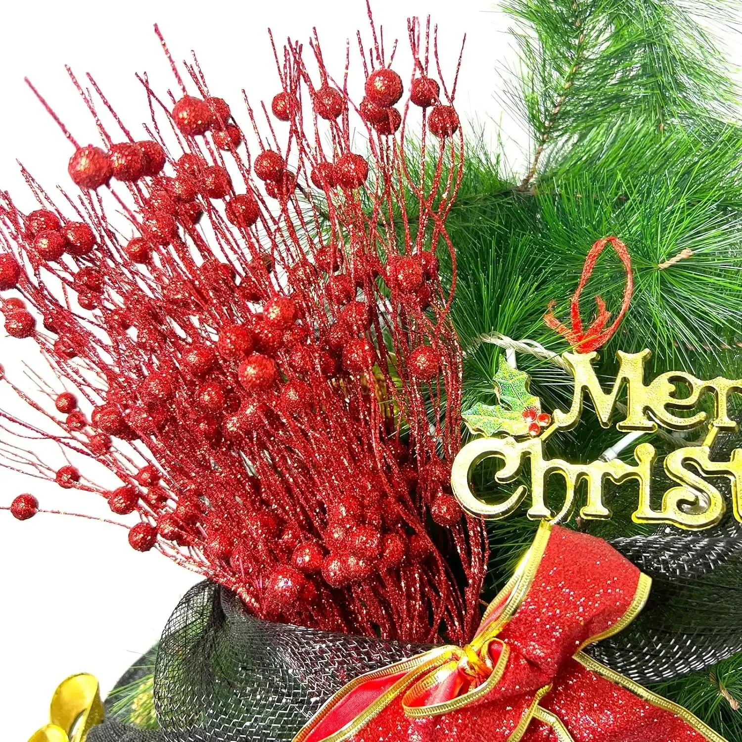 1-20Pcs Artificial Berry Stem Christmas Glitter Berries Branches Fake Flower DIY Wreath Xmas Tree Ornament Table Vase Decoration