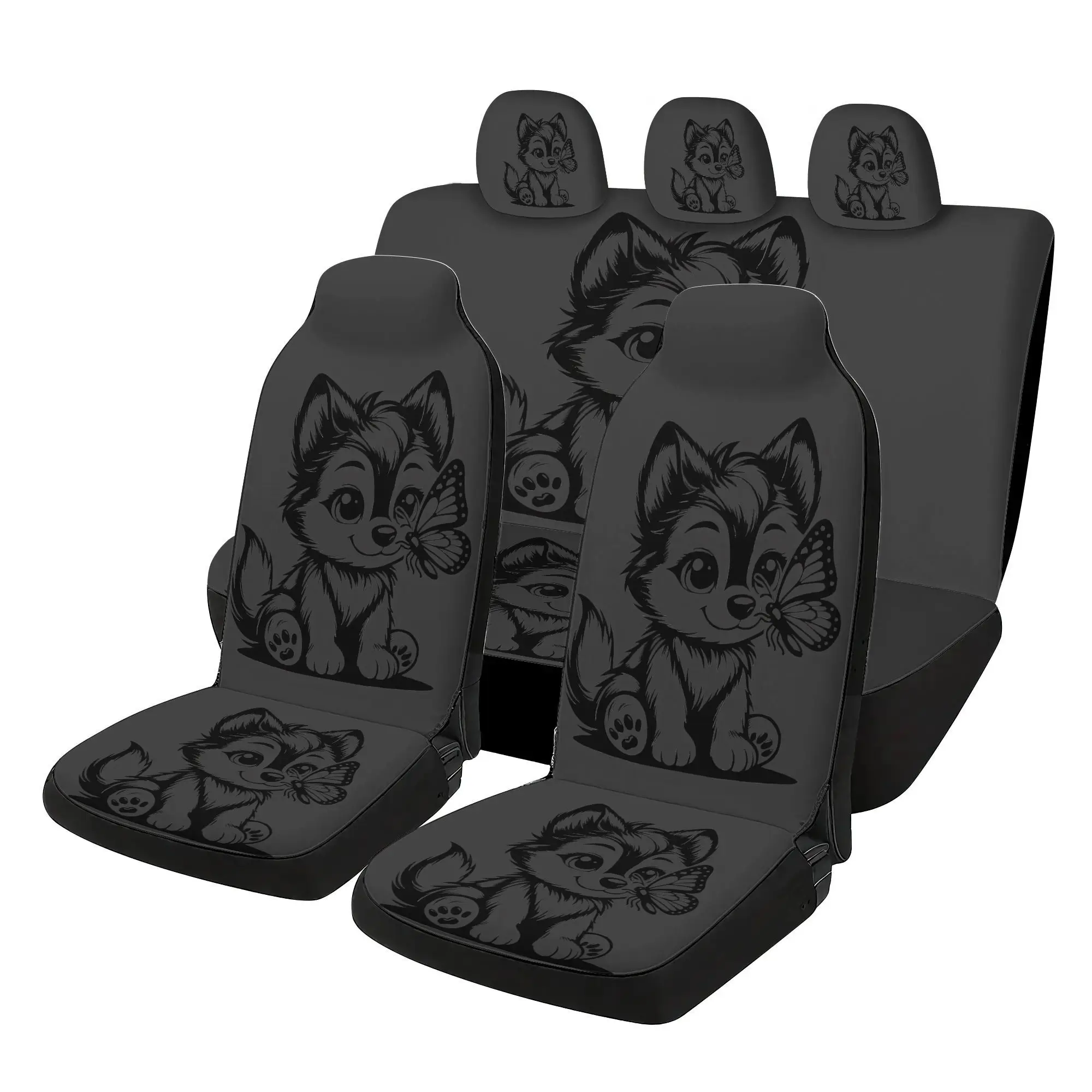 7-Item Collection Of Adorable Wolf-Themed Car  Covers - Featuring 2 Front  Covers, 1 Rear  Back Cover, 1 Rear  C