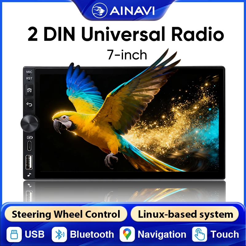 Ainavi Autoradio 2 Din para Coche, Inalámbrico, Carplay, Android Auto, Pantalla Táctil HD IPS de 7 Pulgadas, Radio para Auto, Sistemas Inteligentes, Navegación MP5, FM, Tipo C, USB, BT, Universal 1