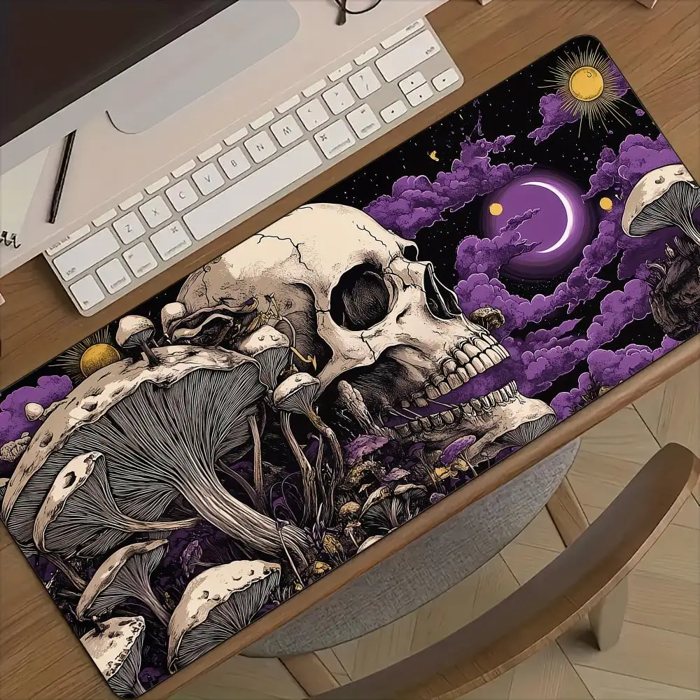 Gothic Style Mushrooms and Skulls Mouse Pad Desk Mat with Stitched Edges Natural Rubber Base Maus Pad Extended Pad Gaming Mat