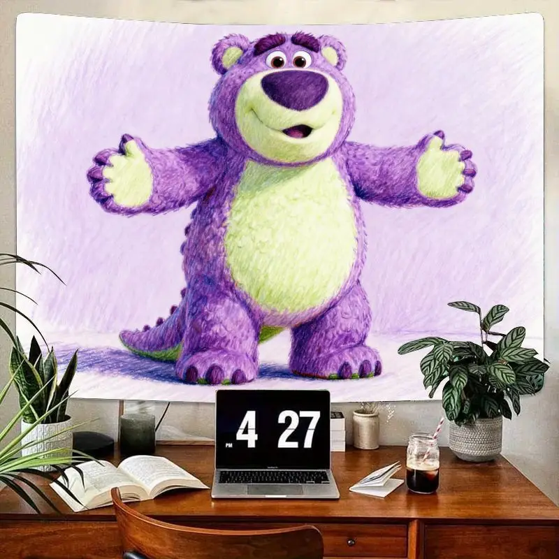 

1 шт. фиолетово-зеленый гобелен с эскизом медведя динозавра, милый мультяшный настенный рисунок для детской спальни, гостиной, декора и эстетический подарок.