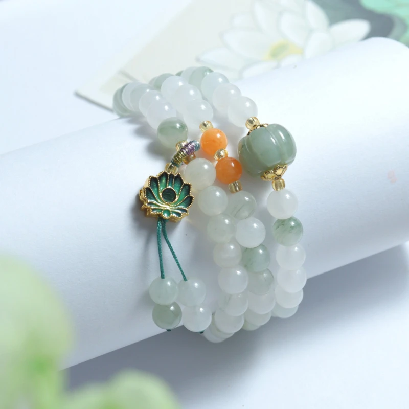 Natural Tianshan Cui Pulseira Três Círculos, Ice Jade, Conta Redonda, Colar Buda, Reiki