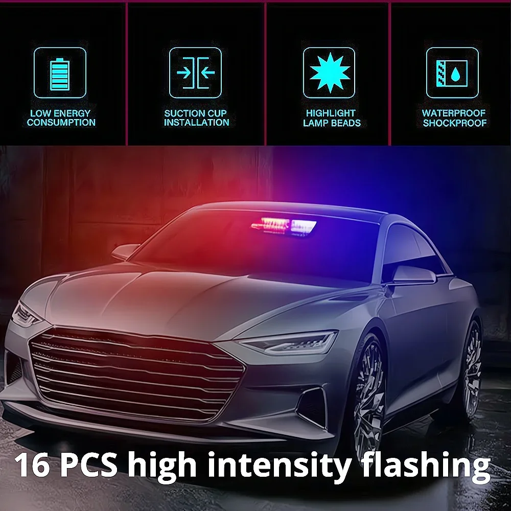 Car Warning Lamp Led 16LED 12V Strobe Flash Light Auto Changeable Red Blue Emergency Police Reverse Bulb Turn Signal Accessories