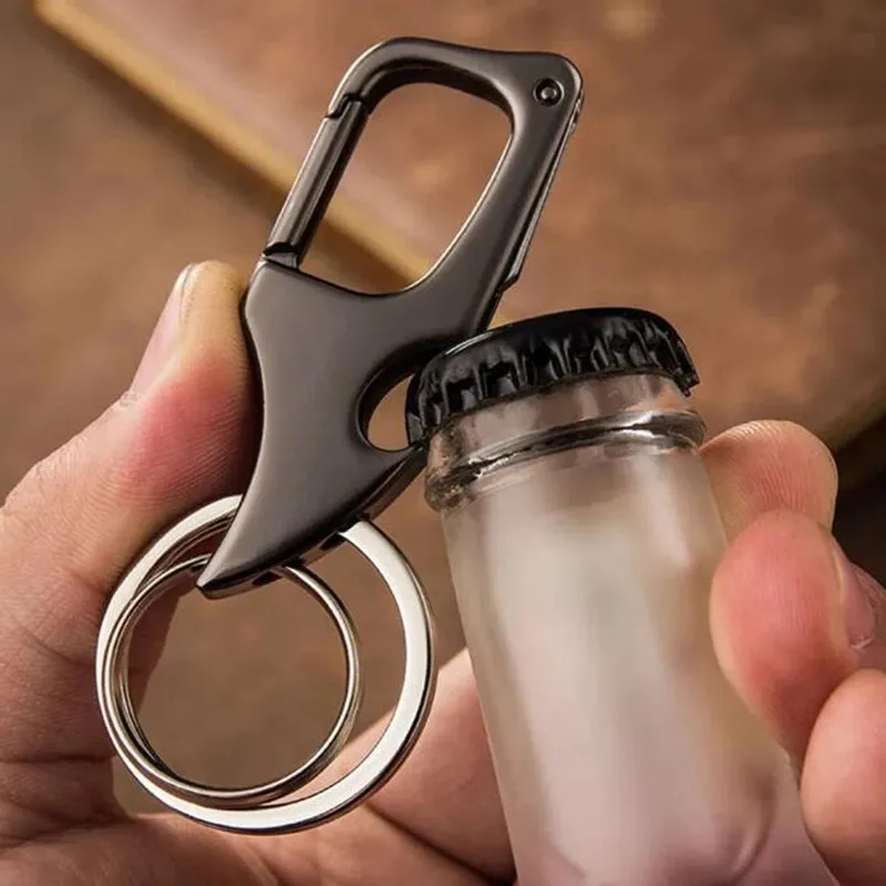 Classic Men Mini Foldable Knife Keychain Outdoor Multi-Functional 2 In 1 Metal Bottle Opener With Two Key Rings For Boy Gifts