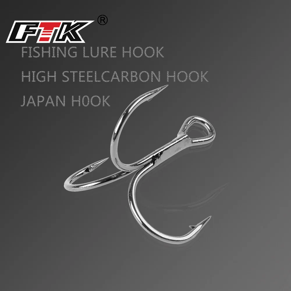 FTK 10-20pcs Black Nickel Fishing Hook High Carbon Steel Overturned Treble Hook 2/4/6/8/10# For Lure Triple Hook Fishing Tackle