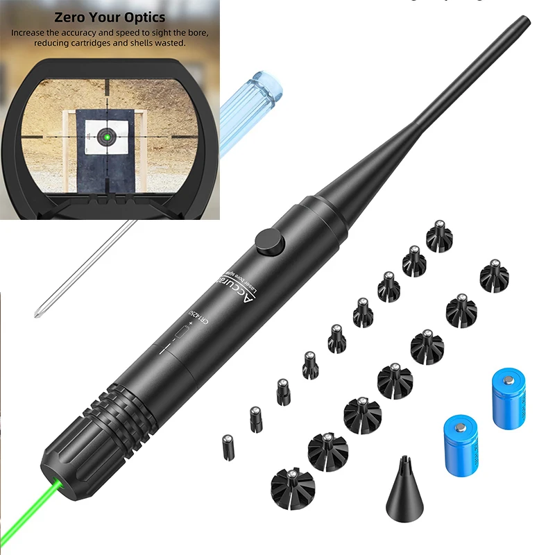 EZshoot Laser Bore Sight Kit Green Laser fit 0.17 to 12GA Caliber Bright Boresighter with Big Press Switch Hunting Boresight