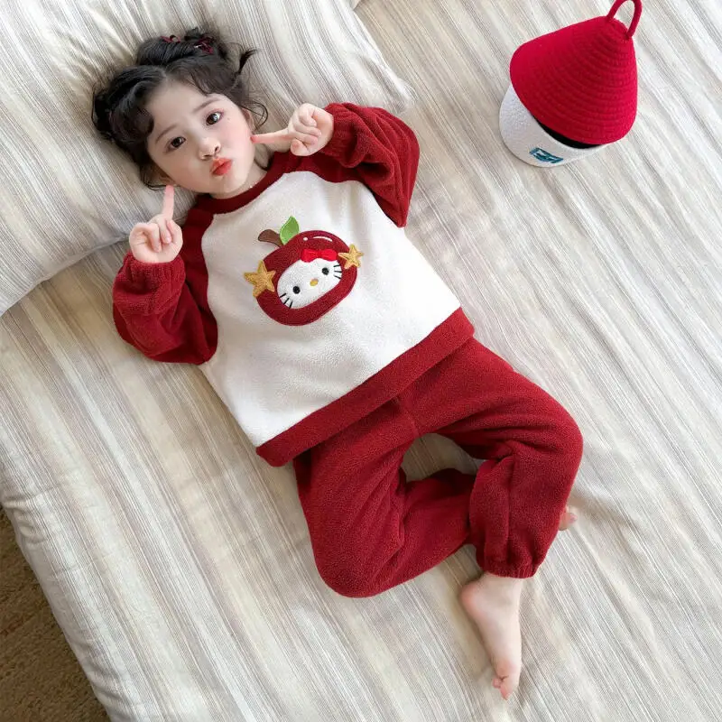 

Sanrio Hello Kitty Pajamas 2-Piece Set Pullover Pants Girl Winter Tops Child Kawaii Anime Cartoon Fashion New Casual Homewear