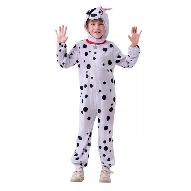 

Dalmatians Cruella 101 Dog Hoodie Jumpsuit Pajamas Dress Halloween Costume for kid Baby Cosplay Anime Home Festival Masquerade