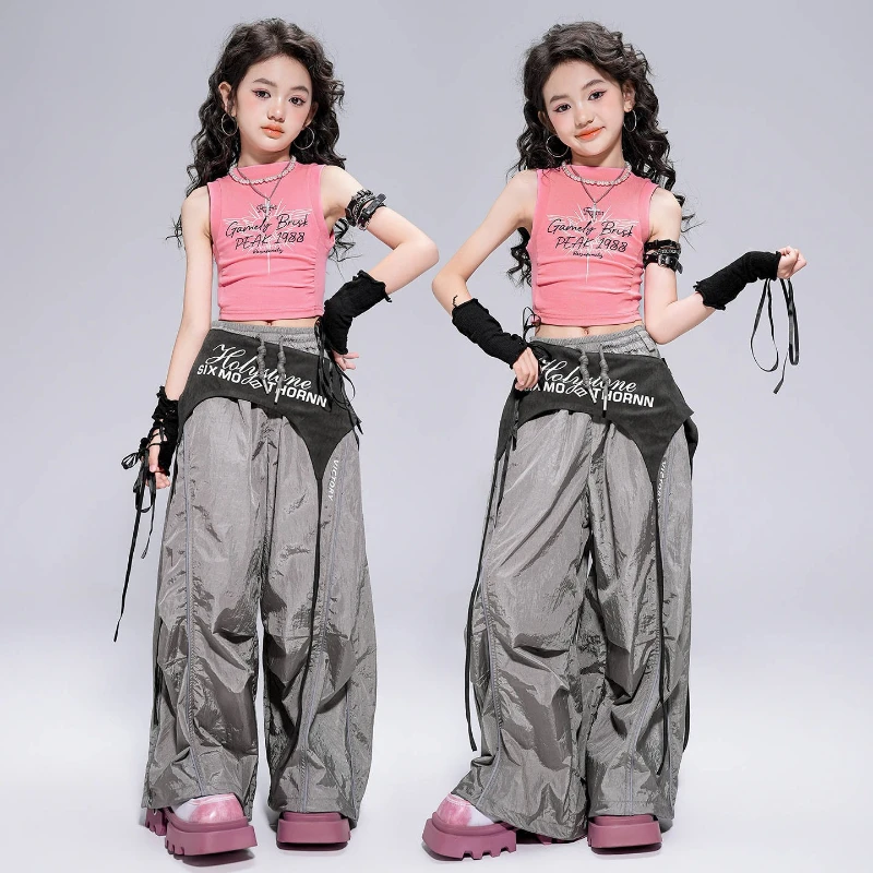 Neue Mädchen Hip Hop Street Dance Kleidung Ärmellose Tops Baggy Hosen Sets Jazz Kostüm Gruppe Bühne Leistung Anzug Konzert Tragen