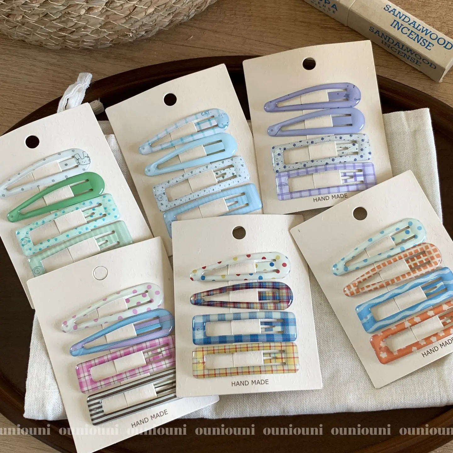 Hair Clips 4 Pack Versatile Polka Dot Plaid Water Drop Square Side Bangs Stray Hairs Durable Resin Decorative Headwear
