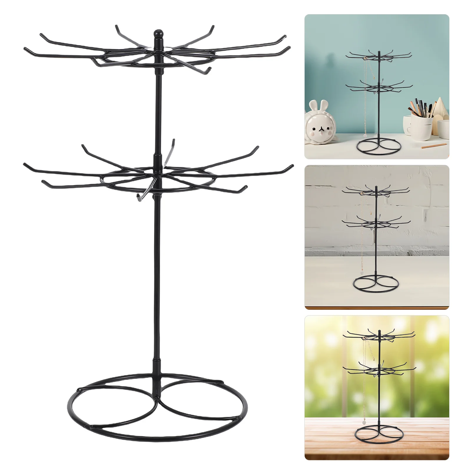 

2 Tier Rotating Display Stand Jewelry Organizer Holder Multi Layer Necklace Bracelet Earring Holder for Desktop