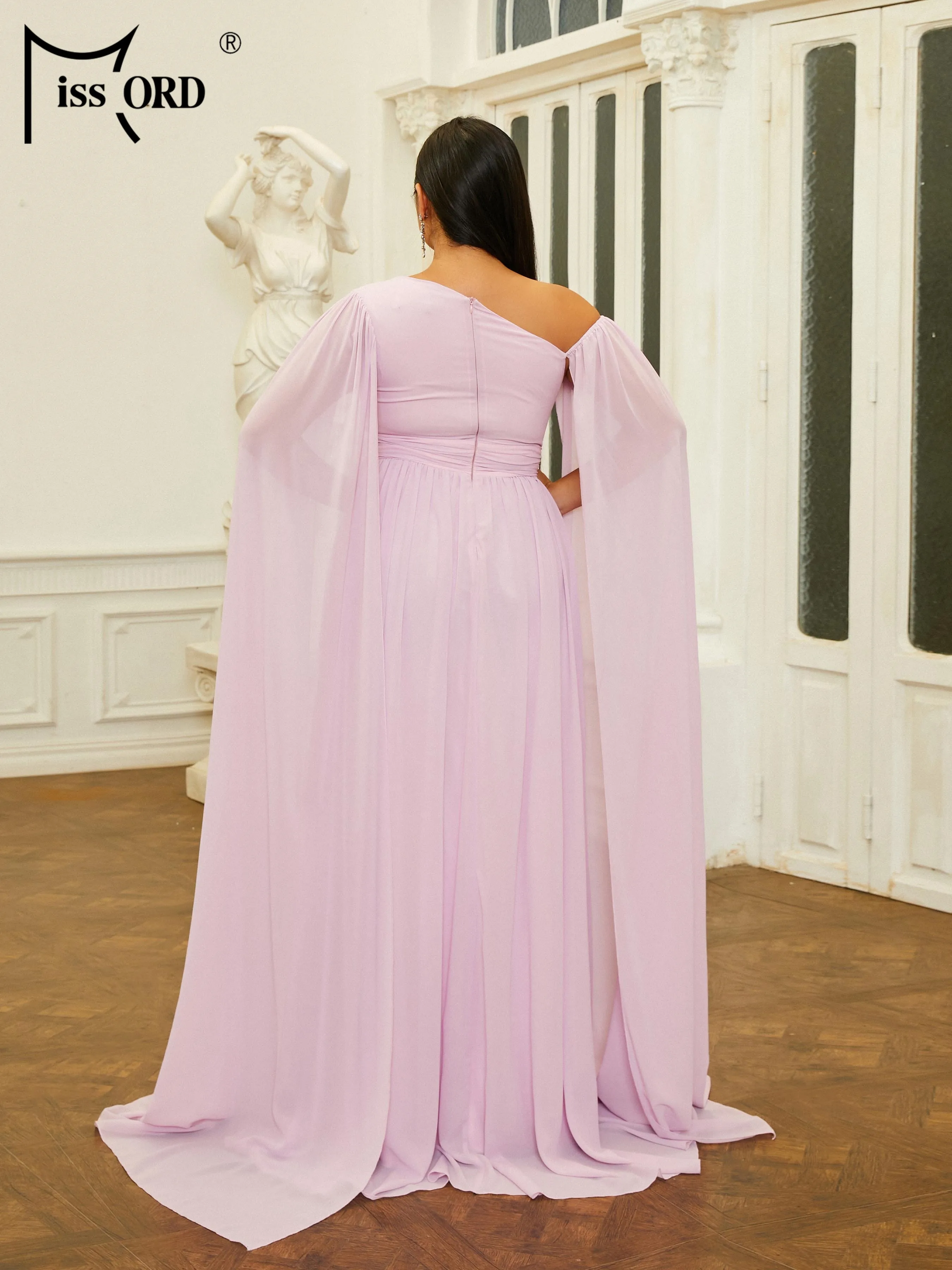 Missord Plus Size New 2024 Flowing Sleeves One Shoulder A Line Prom   Party Purple Large Size Dresses