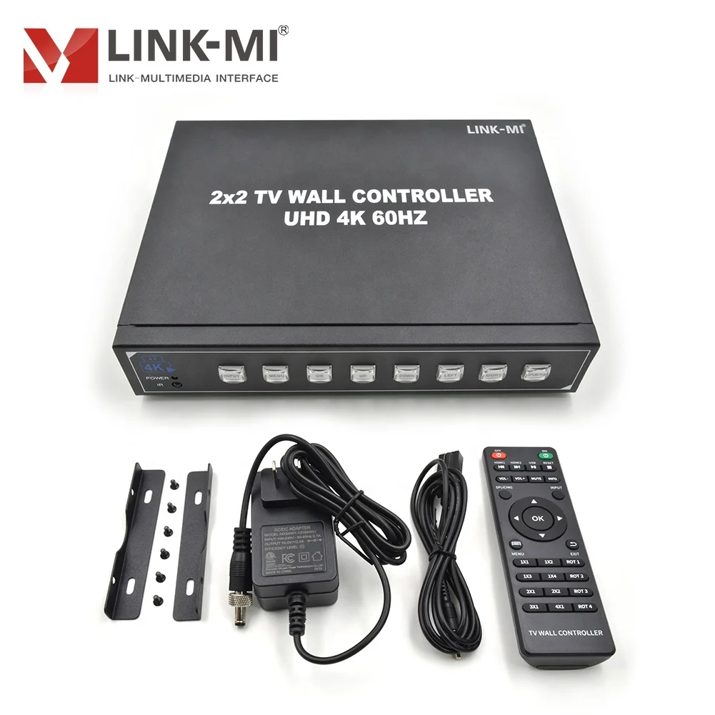 Kontroler ściany wideo HDMI 2.0 2x2 4K, kontroler ściany TV 1x2 1x3 1x4 dla 4 telewizorów Ultra HD, akcesoria audio i wideo