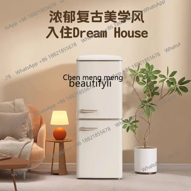New arrive   Retro double door home small high-value living room cute cream style, embedded in the refrigerator