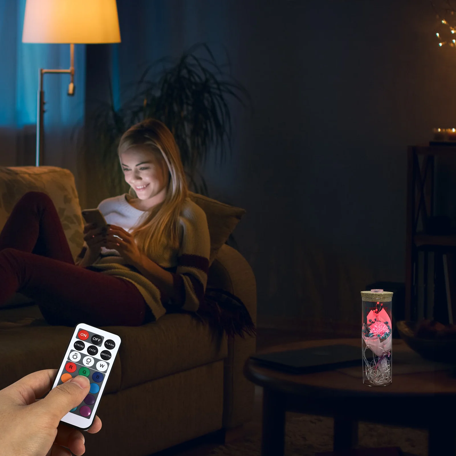 

Preserved Flower Bottle Pink Carnation Elegant Romantic Home Decor Birthday Wedding Anniversary Romantic Flower Decor