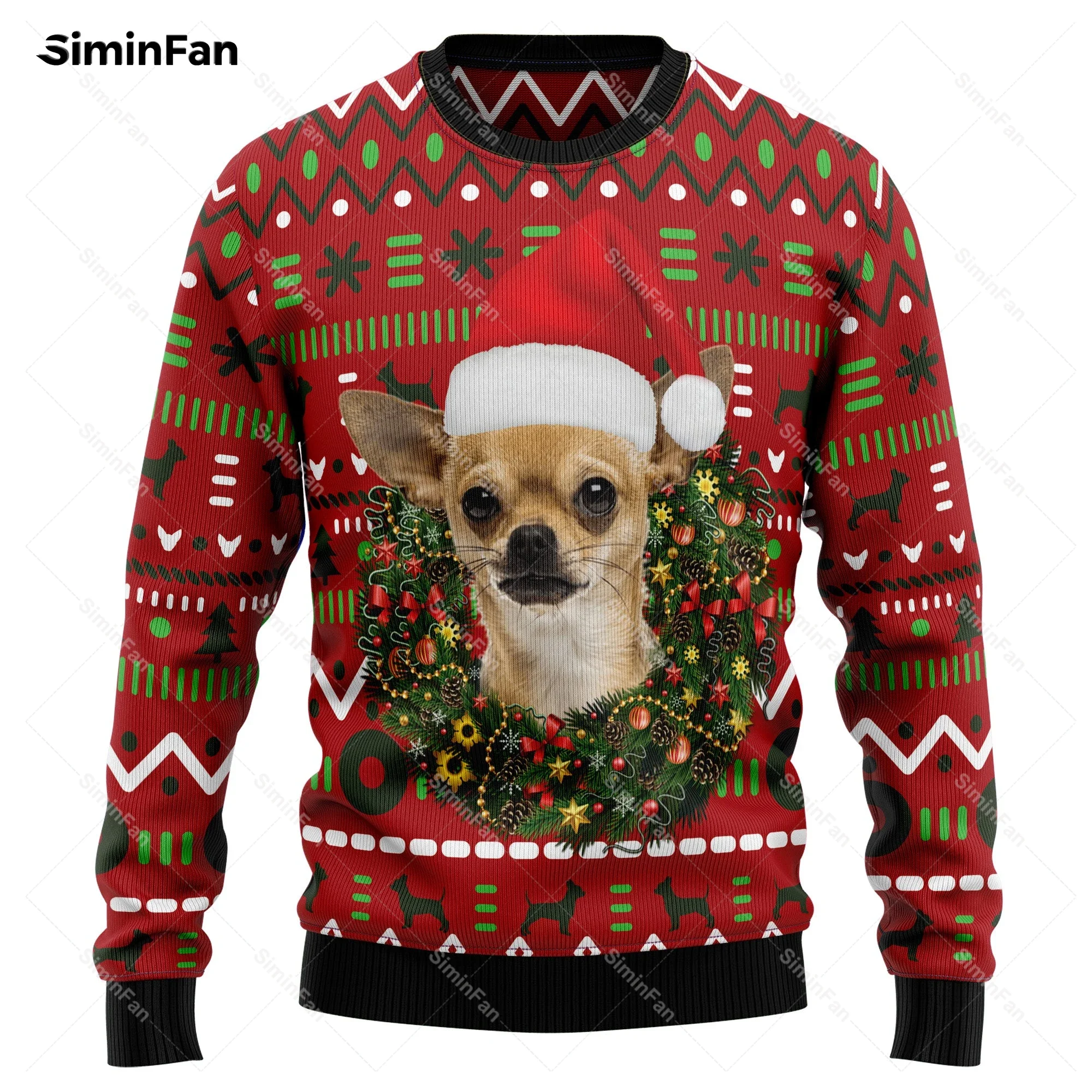 Chihuahua Ugly Christmas Red Sweater 3D Printed Men Pullover Casual Sweatshirt Couple Long Sleeve Shirts Unisex Female Top Coat