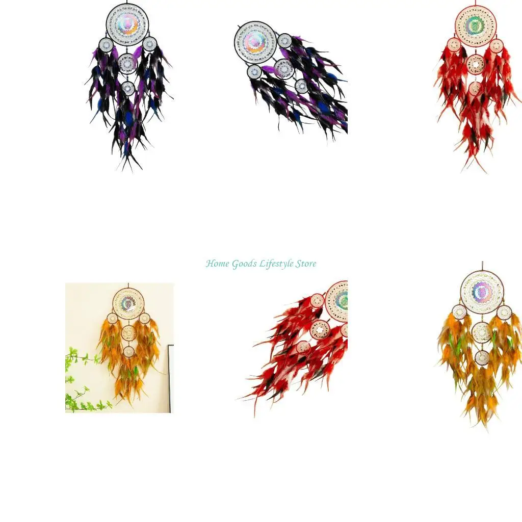 E74E Feathered Dreamcatchers With Rotating Colored Owl For Peaceful Sleep Wall Decors-image