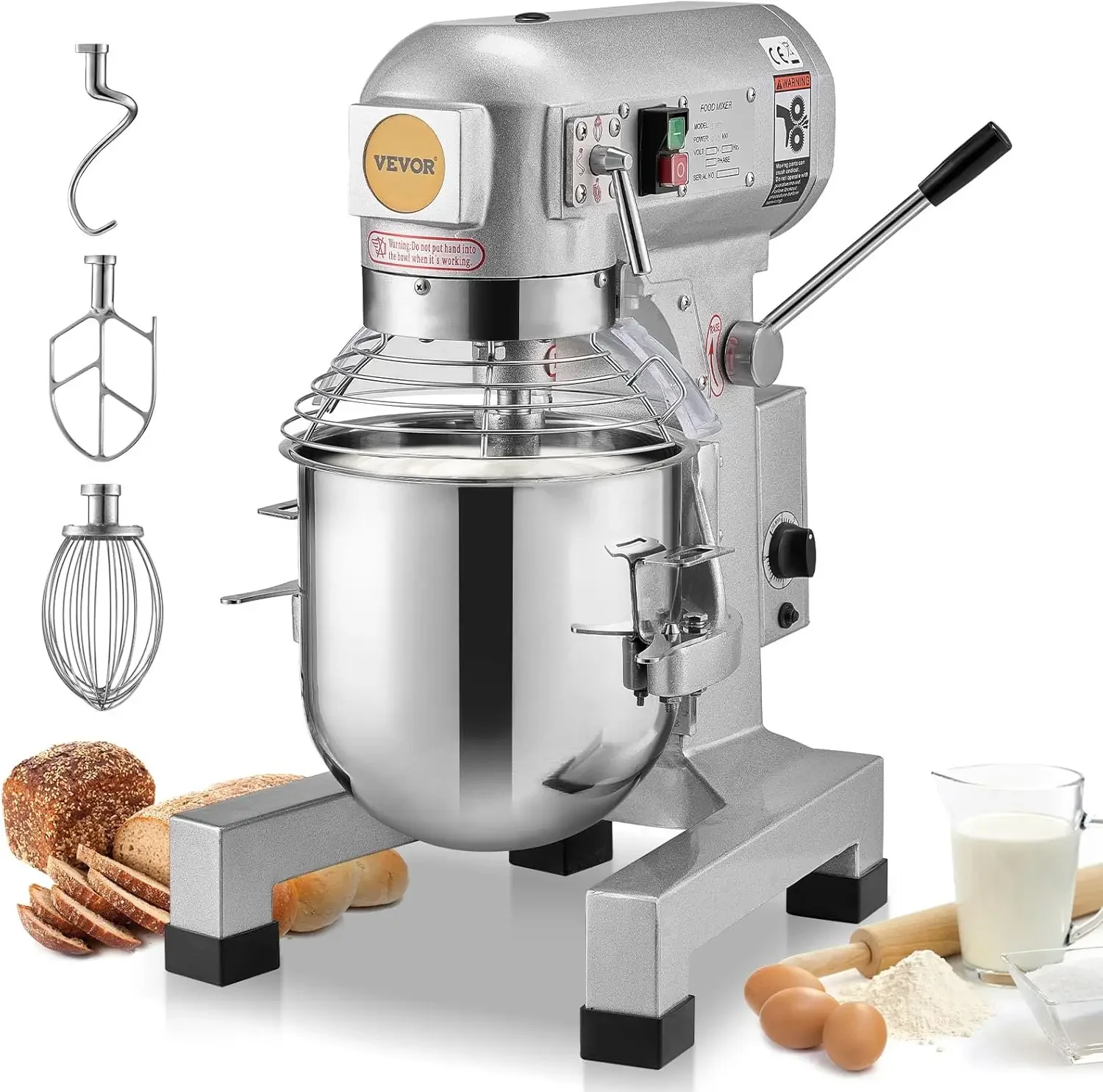 Commercial Food Mixer 15Qt, Commercial Mixer with 3 Adjustable Speeds, 550W Dough Mixer,Commercial Stand Mixer with Stainless