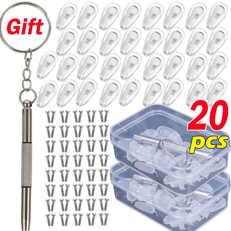 Комплект носоупоров для очков 20 шт., силиконовые подушки безопасности, мягкие Аксессуары для очков, Нескользящие воздушные подушки с винтами и отвертками