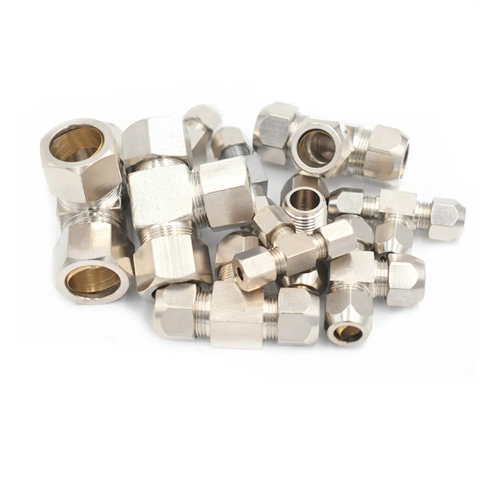 Pneumatische armaturen Messing T Typ 4 6 8 10 12 14 16mm OD Rohr Kompression Ferrule Rohr Compression Fitting stecker