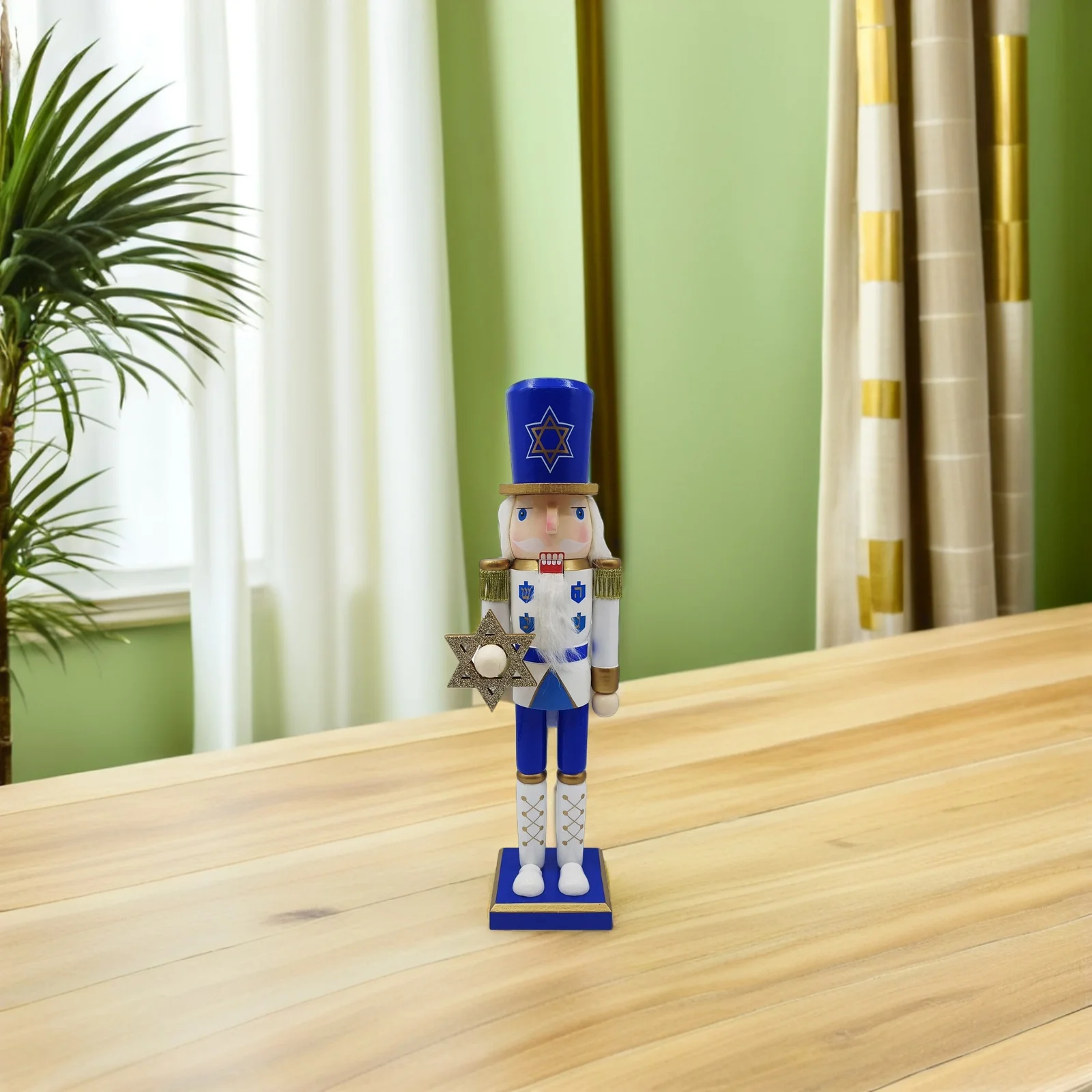 38 سم هانوكا كسارات البندق الديكور الأزرق الأبيض جندي خشبي التقليدية اليهودية عطلة زخرفة لعيد الميلاد #5