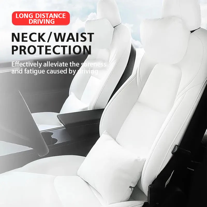 

2pcs For Tesla Model 3 Y Car Neck Pillow Protective Lumbar Back Support Flocking High-Quality Headrest Lumbar Car Accessories