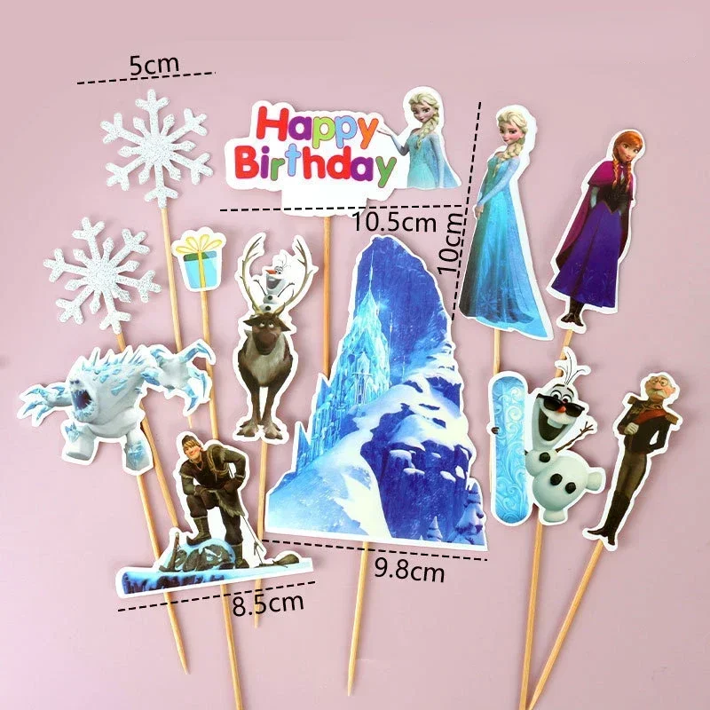 Anime Frozen Thema Meisje Verjaardagsfeestje Blauwe Serie Dessert Tafeldecoratie Elsa Prinses Boog Taart Plug-in Sticker Decoratie