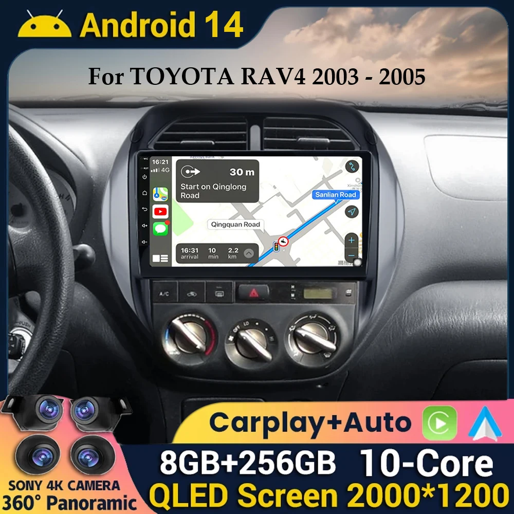 Android 14 Stereo All In One Car Radio Multimedia Player For TOYOTA RAV4 2003 2004 2005 GPS Navigation 4G Wifi Carplay Auto 2din