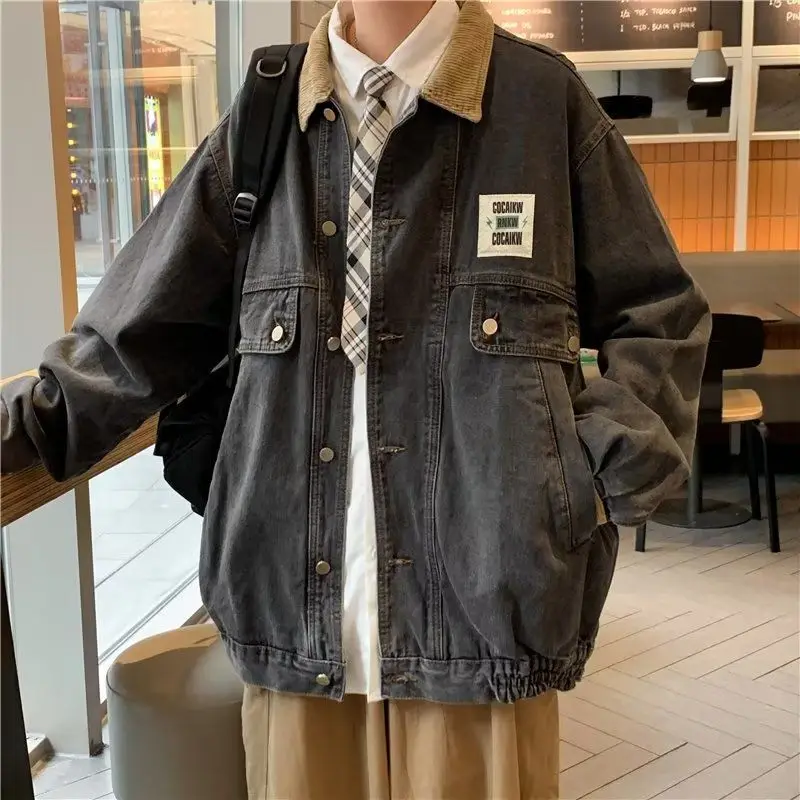 

Retro Street Style Loose Fit Men's Denim Jacket Cool And Trendy Couple's Wide Leg Tear Fashionable Spring Autumn Outerwear
