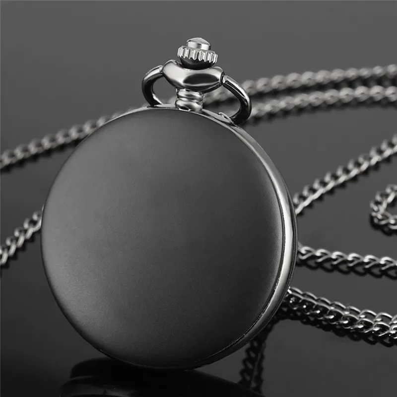 

Vintage Matte Black Silver Full Hunter Cover Unisex's Quartz Pocket Watch Necklace Pendant Chain Arabic Number Timepiece Gift