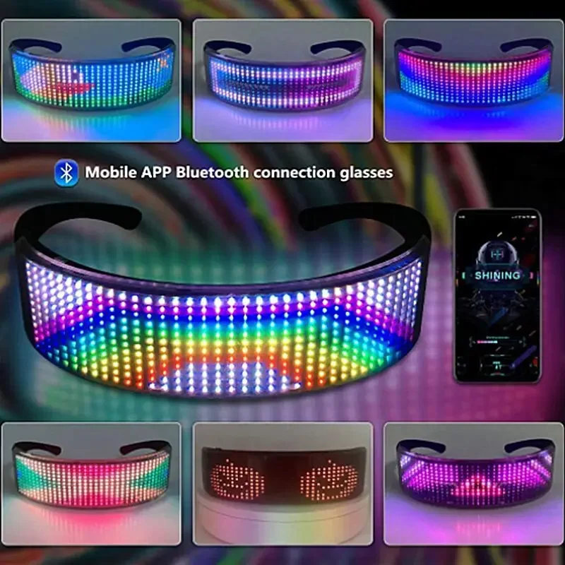 RGB Party LED Sunglasses Disco Wine Bar DJ Dynamic Flashing LED Glasses Raves Bluetooth APP Customizable Light Up Toys Gifts