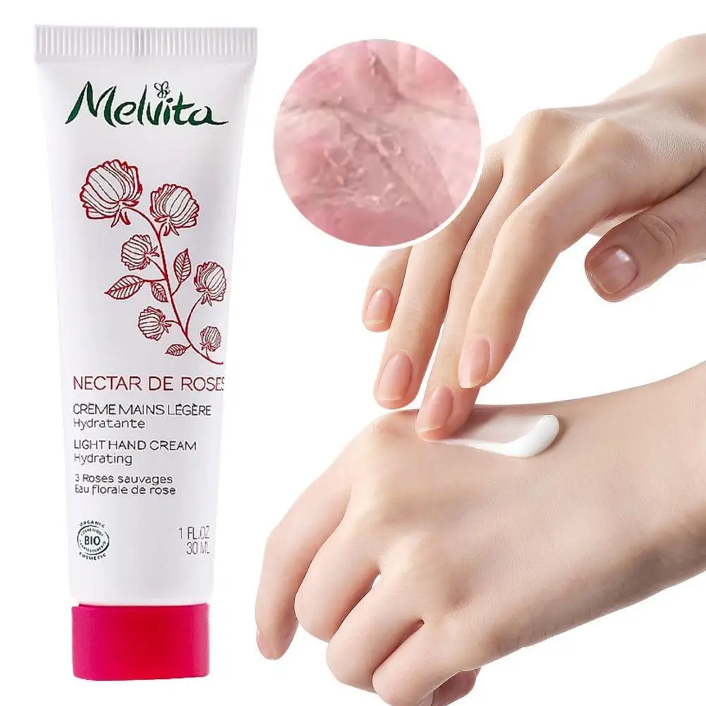 

30ml Melvita Original Rose Hand Cream Damask Rose Water Milk Repairs Hydrates Dry Skin Hydrating Lightweight Hand Moisturizer