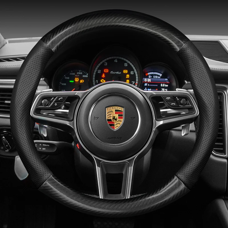 

for Porsche Macan Cayenne Paramera 718 Four Seasons Universal Carbon Fiber Leather Anti slip Steering Wheel Cover