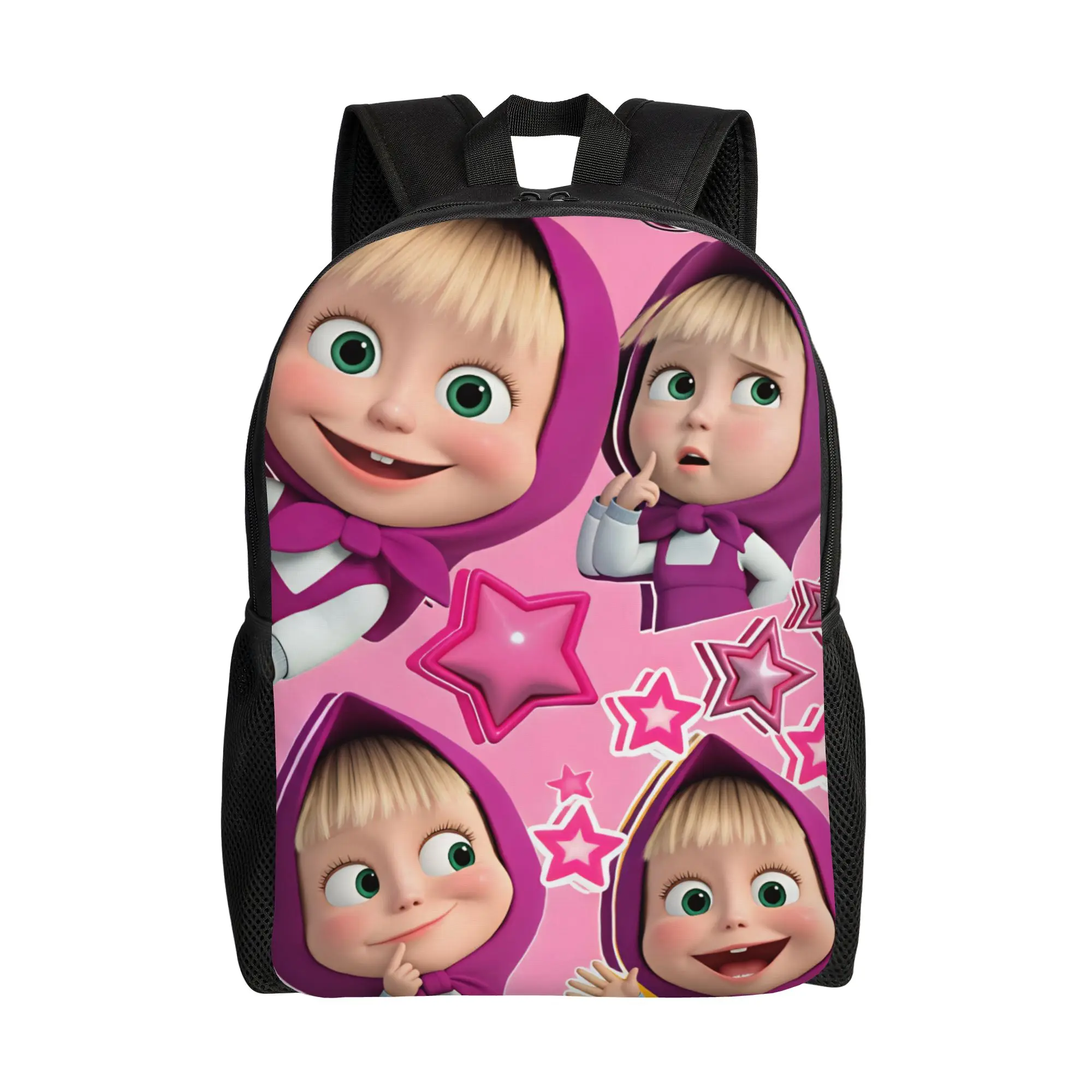 M-Masha and The Bears Backpack  Student Polyester University Backpacks Big Kawaii High School Bags Rucksack