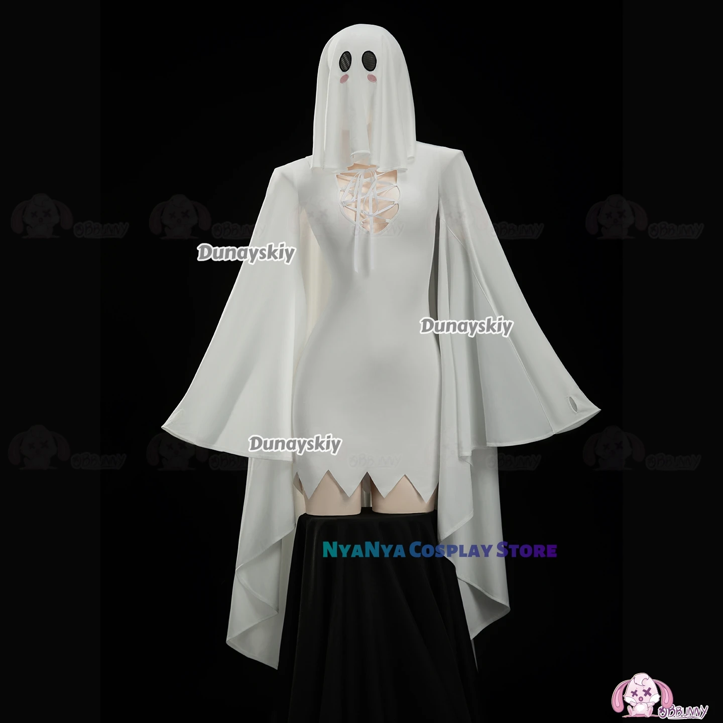 Vestido ajustado elástico con orejas de gato blanco, disfraz de chica de gato fantasma, disfraz de personaje del juego de Anime, traje de fiesta de Halloween para mujer y niña