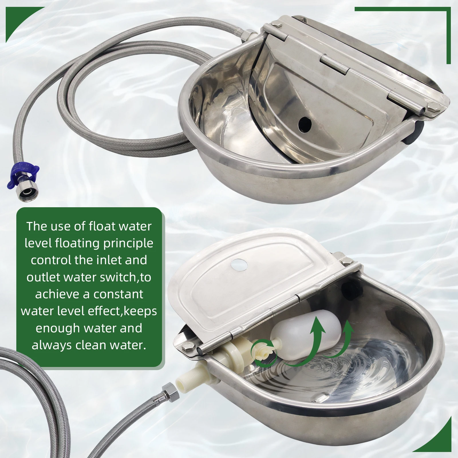 الفولاذ المقاوم للصدأ دون ثقب الصرف التلقائي تعويم شارب الزراعة حوض الحصان البقرة وعاء الماء لوازم الأغنام الكلب الماعز الماشية