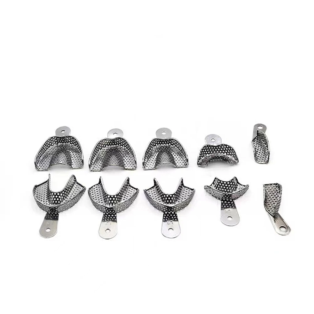 10Pcs/Set Dental Stainless Steel Impression Tray Autoclavable Teeth Metal Trays Holder Denture Instrument Dentist Tool