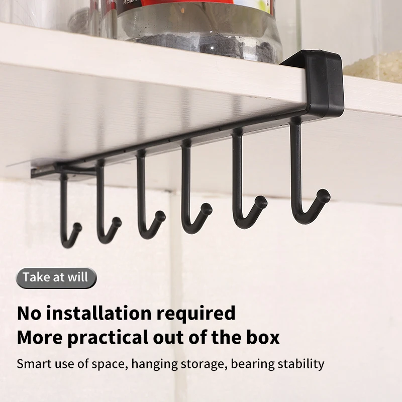 6 Hooks Storage Shelf Plastic Under Shelves Hanging Rack Utensils Holder Wardrobe Kitchen Bathroom Organizer Home Accessories