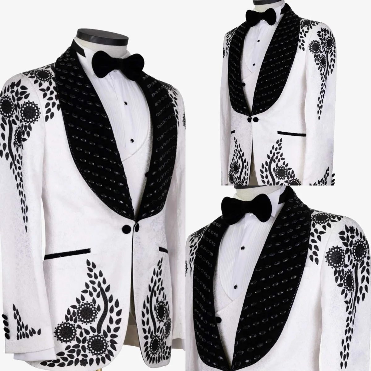 

Unique Wedding Tuxedos Appliques Beaded Men Suit Shawl Lapel 2 Piece Set Jacket Pants Fashion Party Business Blazers Customized