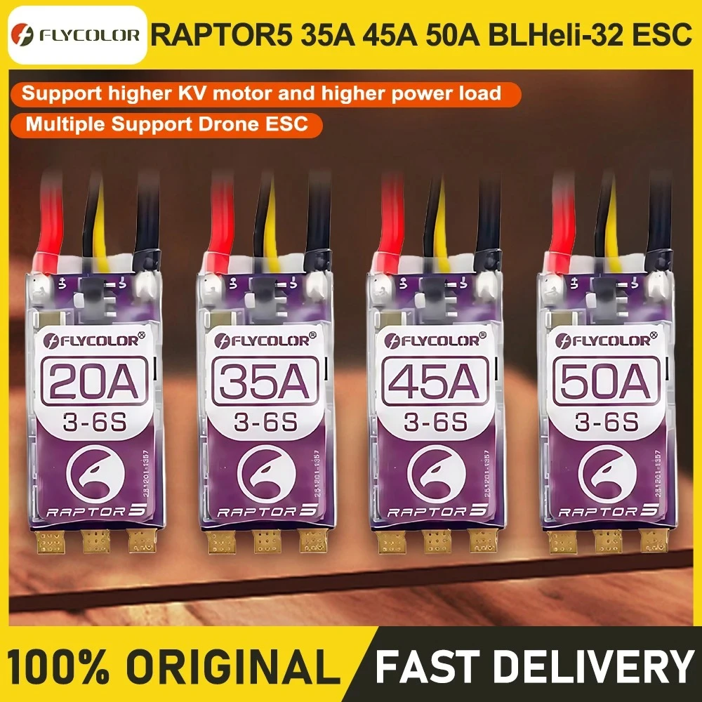 FLYCOLOR Raptor5 20A-50A 3-6S 32Bit 128kHz PMW Red LED Brushless ESC for Fixed Wing RC Plane