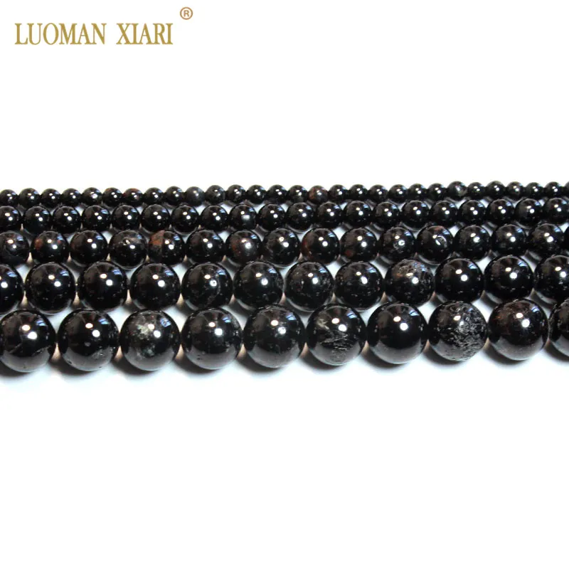 Fine 100% Natural Black Tourmaline Stone Round Gemstone Beads For Jewelry Making DIY Bracelet Necklace 4/6/8/10/12 mm