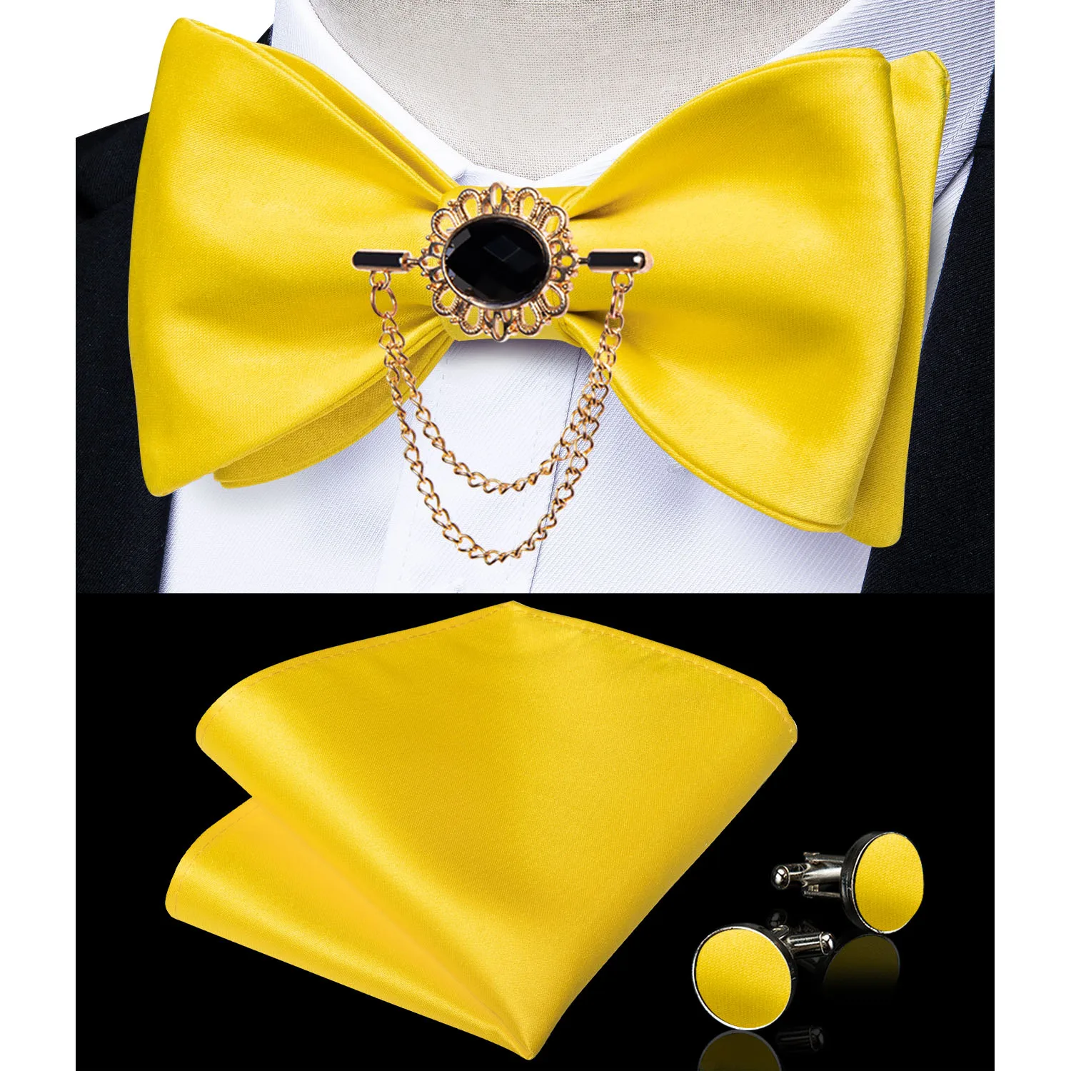 Exqusite männer Selbst-krawatte Bowties Hochzeit Krawatten Für Mann Zubehör Manschettenknöpfe Hanky Brosche Set Rot Schwarz Gelb blau Bowtie – Detail 25